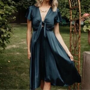 Baltic Born Poppy Satin Midi Dress Midnight Blue Sz XL NWT